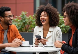 Business friends connecting over coffee