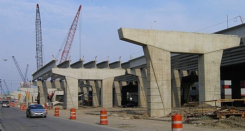 Concrete beams in a construction zone