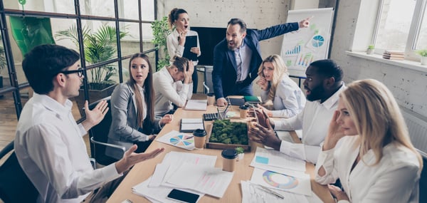 The concept of a poor company culture. A team that is arguing with one another. 