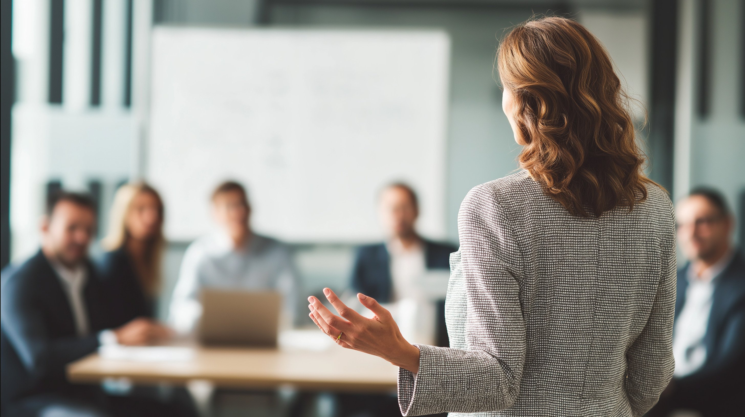 Businessperson giving advice to professionals