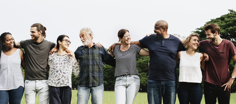 A group of people standing in a line